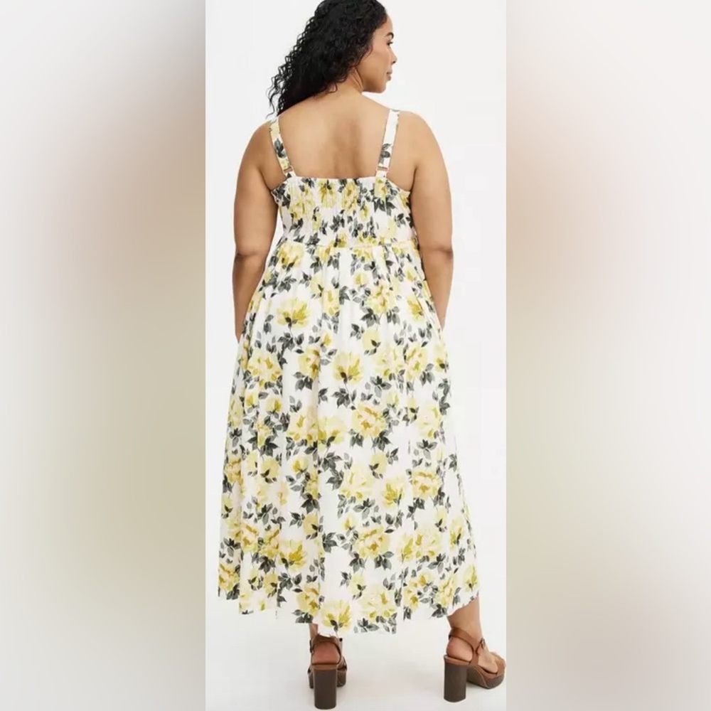Torrid Ivory Floral Challis Midi Skater Sleeveless Dress - Picture 5 of 9